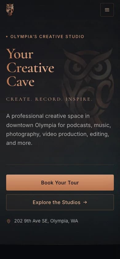 Your Creative Cave homepage on a phone