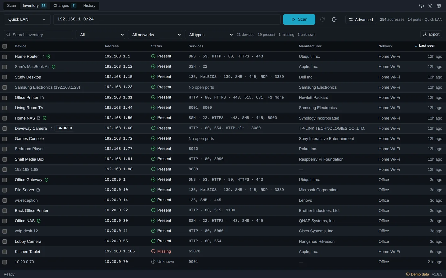 ArcScan network inventory in the actual desktop app