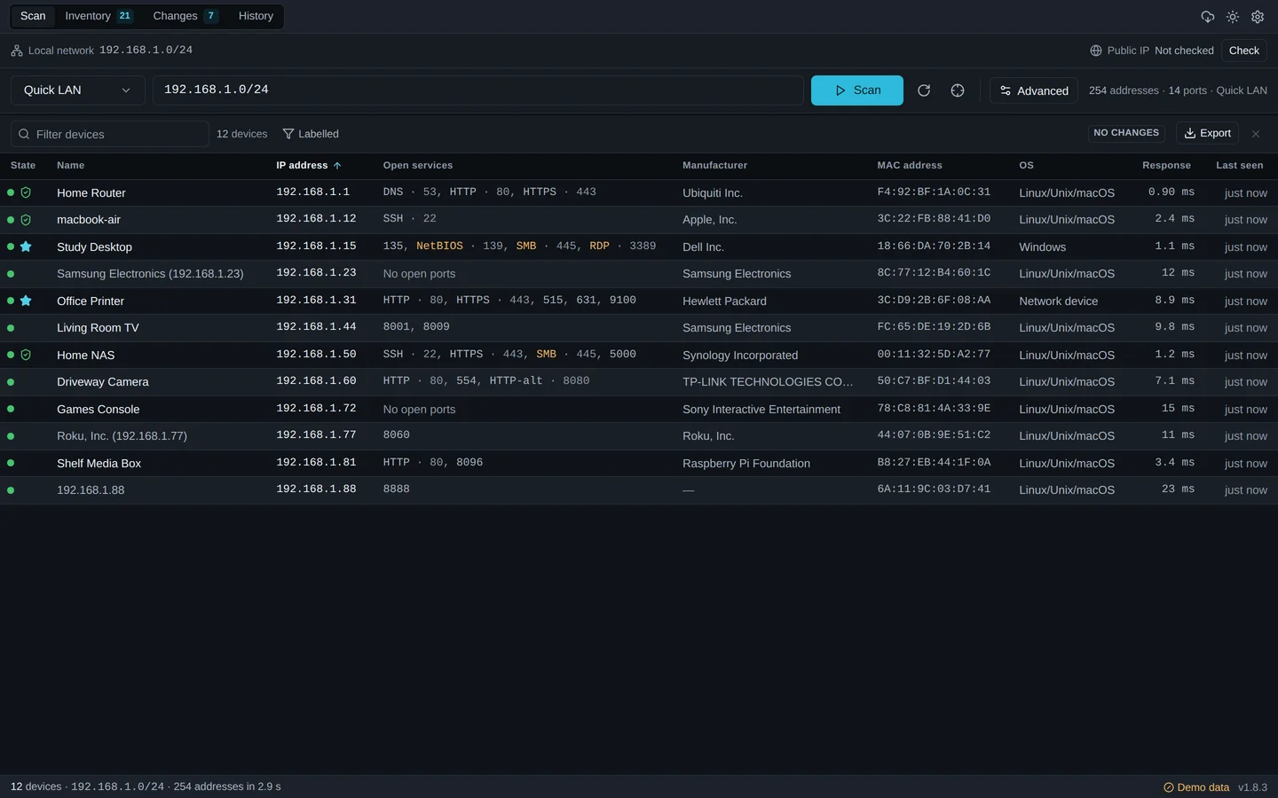 ArcScan device discovery results in the actual desktop app, using demo data